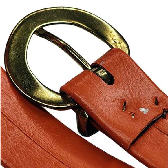 1950s MCM Burnt Orange OJ 1 Inch Leather Belt Pull Through Buckle Gently Used
